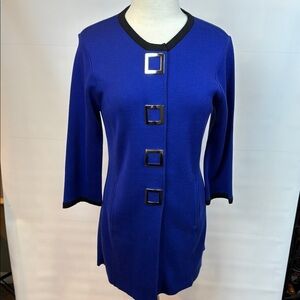 Angel Apparel Royal Blue Sweater Blazer Tunic Top with black trim,  Small